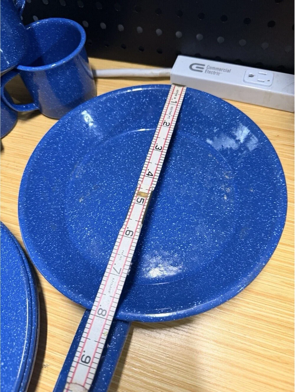 Blue Speckled 9 piece Camping Dish Set for 4 hiking skillet plates cups